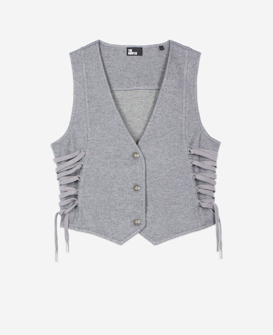 The Kooples FEMME GREY MELANGE gilet en laine avec laçage gris