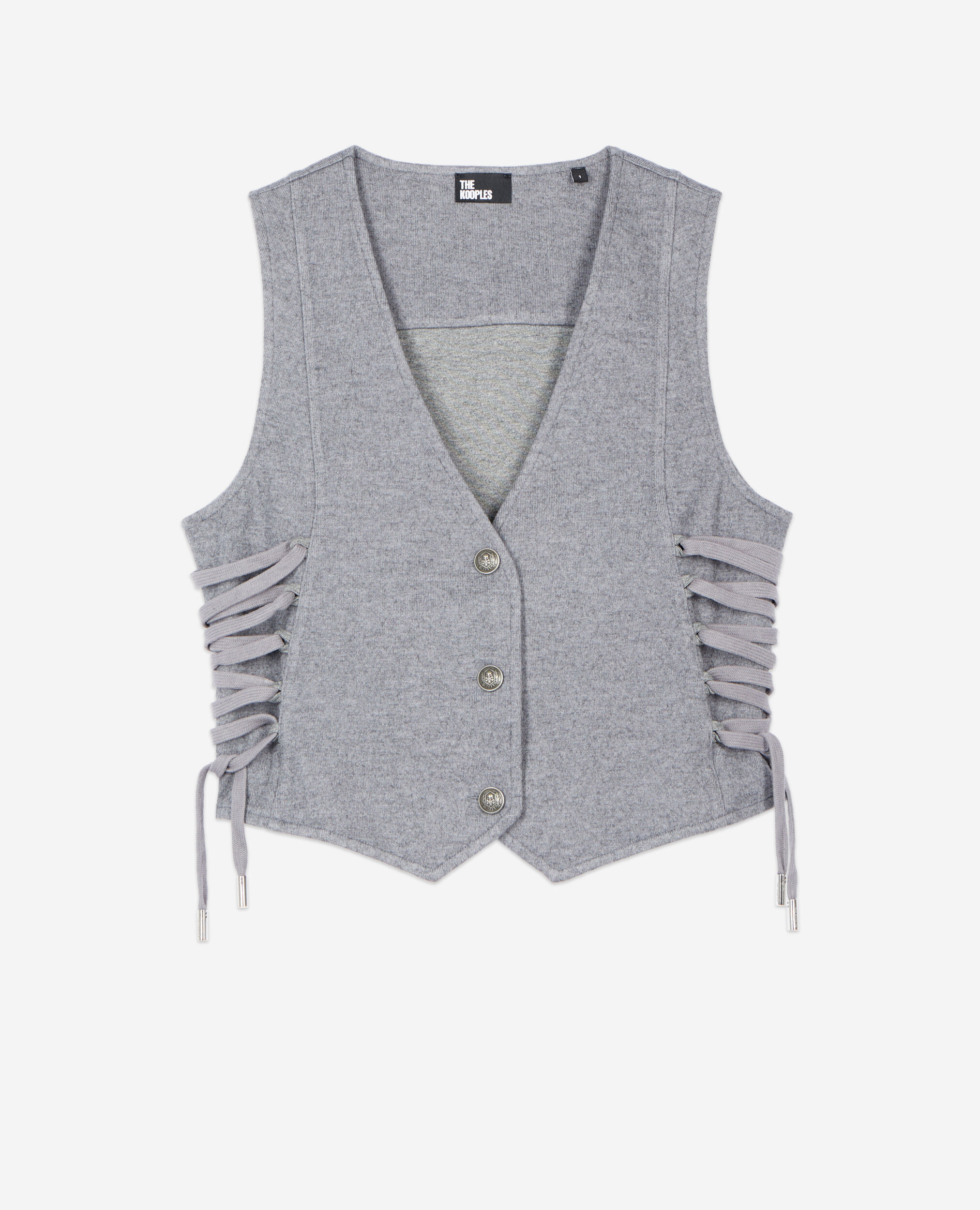 Gilet en laine avec laçage gris, GREY MELANGE, hi-res image number null