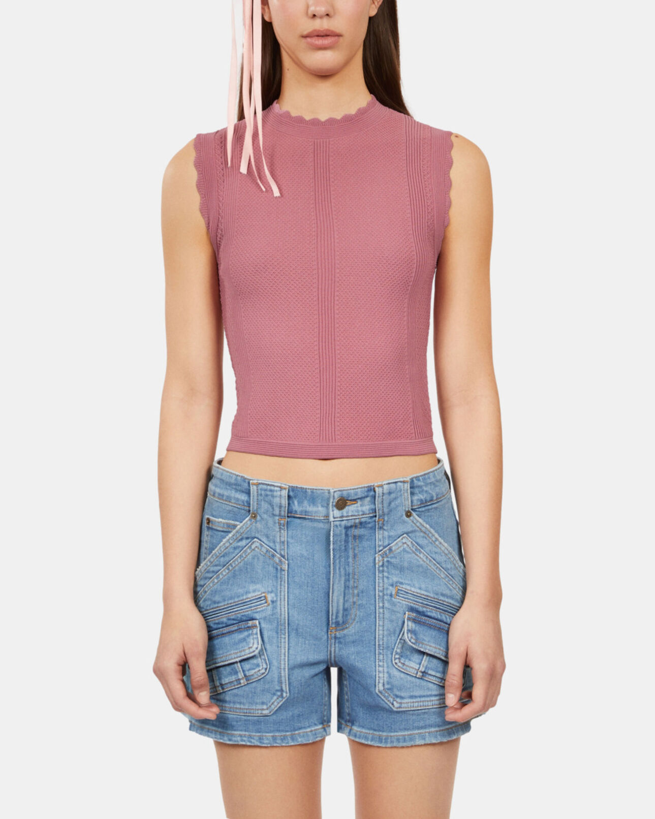The Kooples WOMEN PINK WOOD lilac openwork knit top