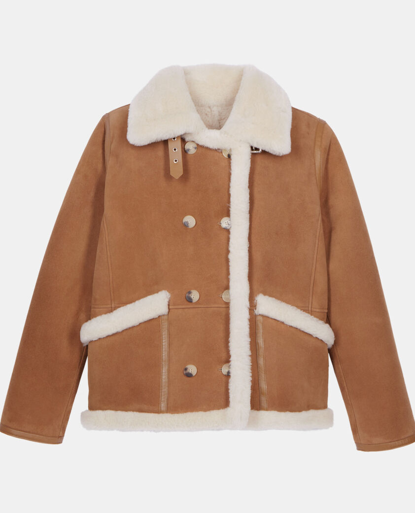 The Kooples FEMME BROWN-BEIGE peau lainée courte marron