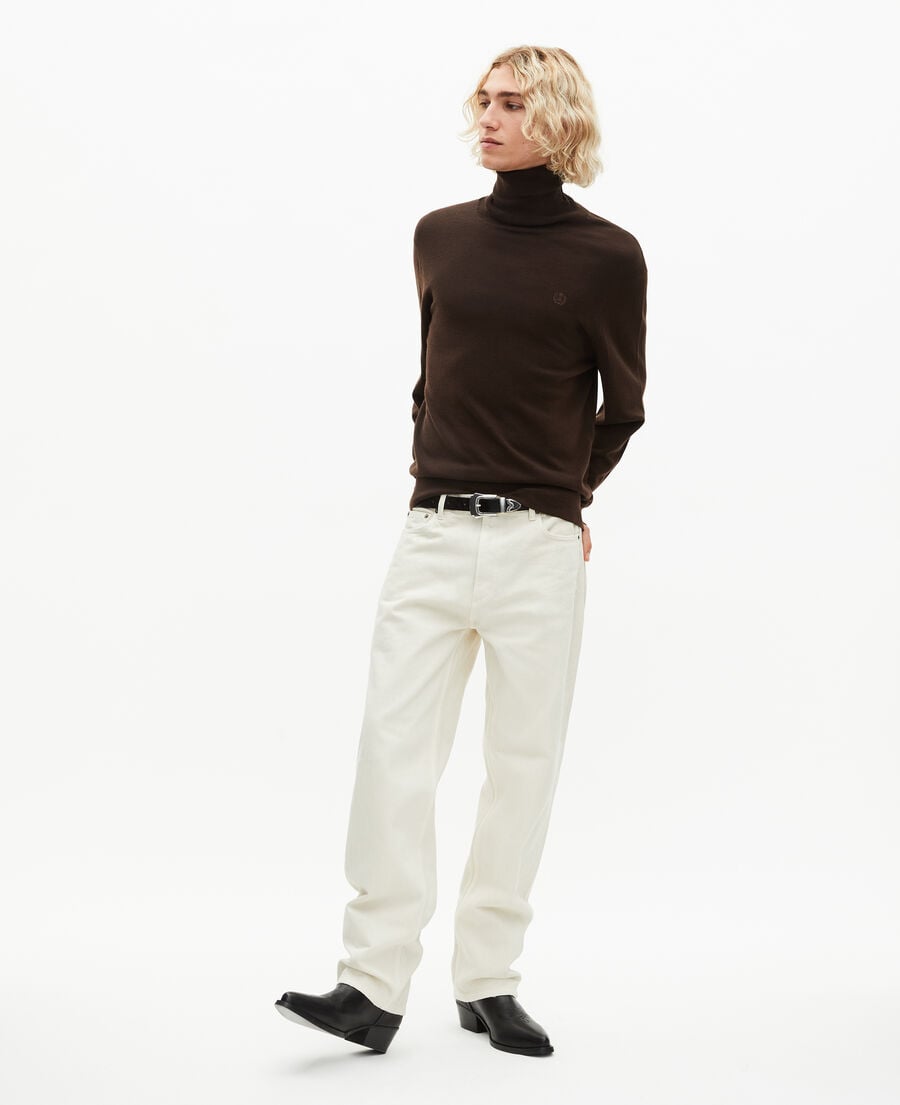 The Kooples MEN DARK BROWN brown merino wool turtleneck sweater