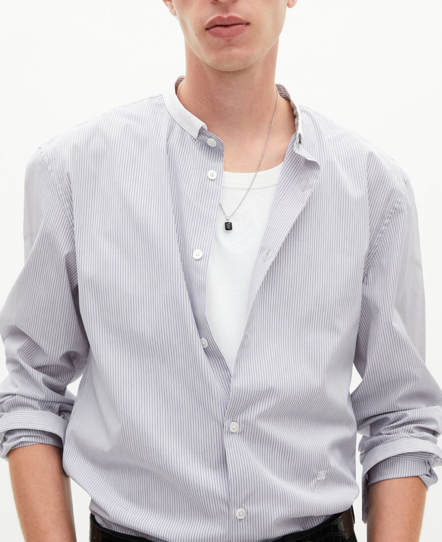 The Kooples MEN WHITE / BLUE light blue striped shirt with officer's collar