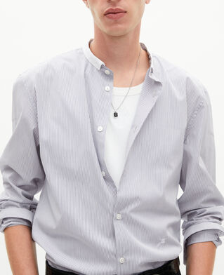 The Kooples MEN WHITE / BLUE light blue striped shirt with officer's collar