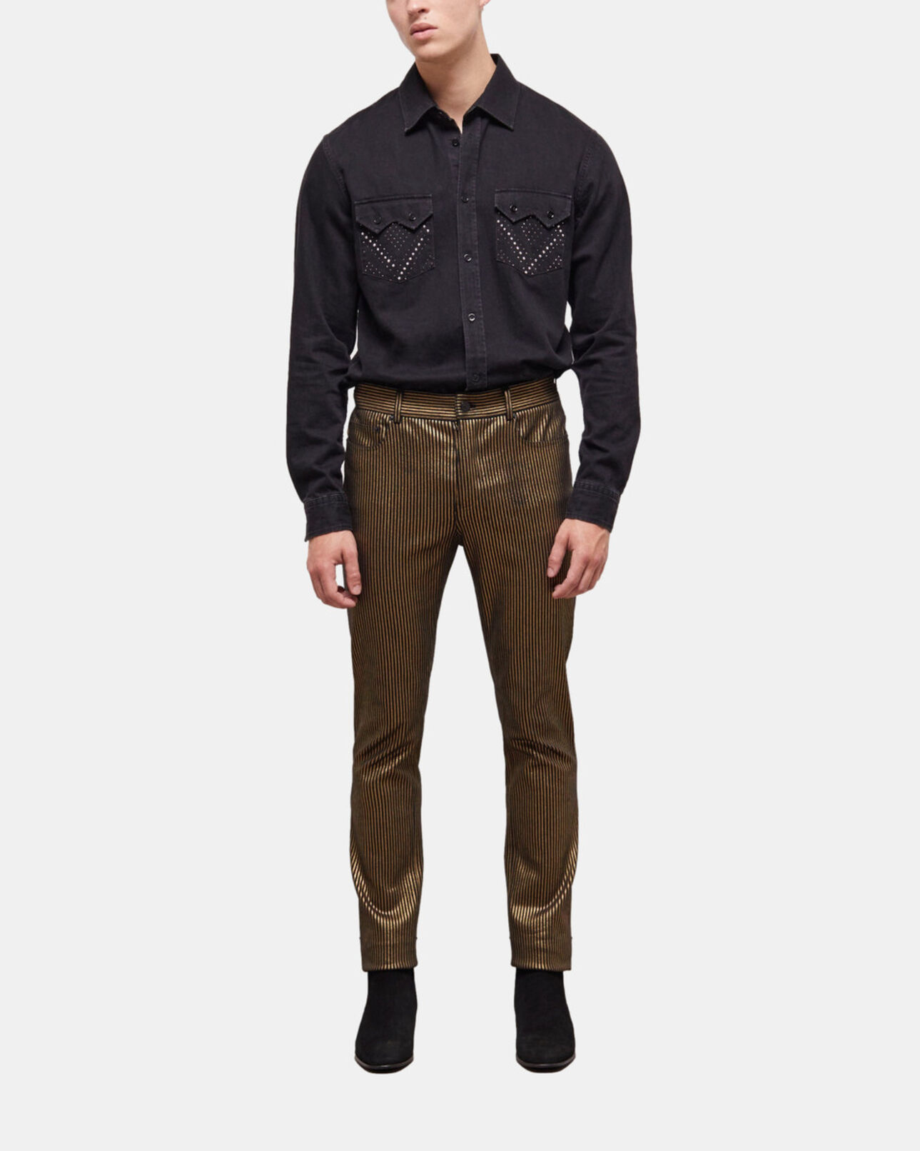 The Kooples HOMME BLACK / GOLD jean slim à rayures doré