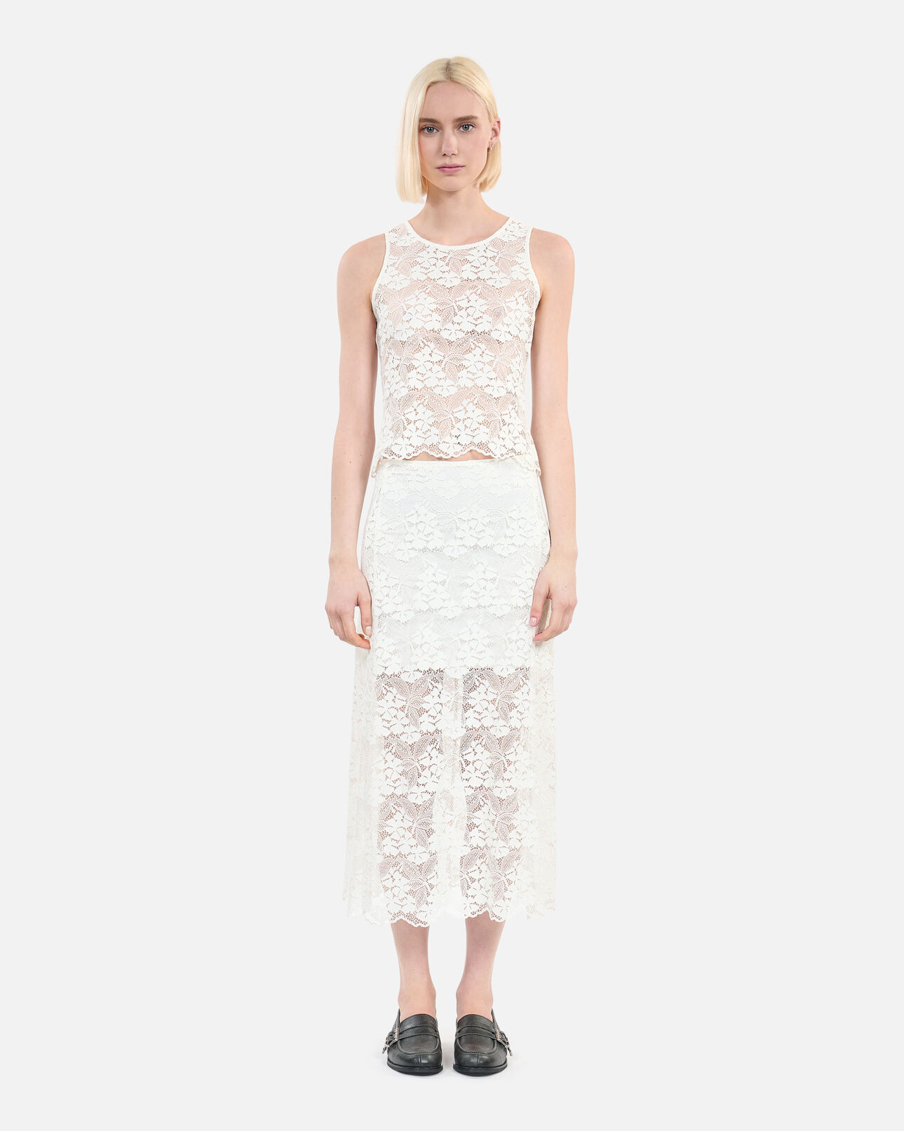 The Kooples WOMEN ECRU long ecru lace skirt