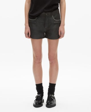 The Kooples WOMEN BLACK STONE black leather shorts