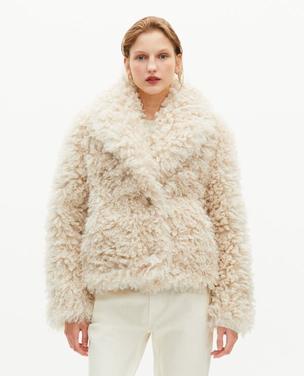 The Kooples FEMME ECRU manteau effet fourrure écru