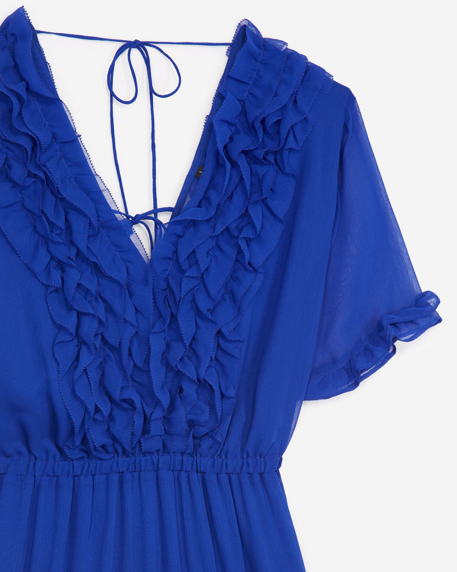 Blue long flowing dress with V-neck - frills, BLUE, hi-res image number null