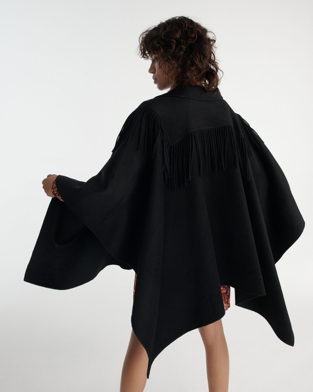 The Kooples FEMME BLACK poncho fluide noir à franges western