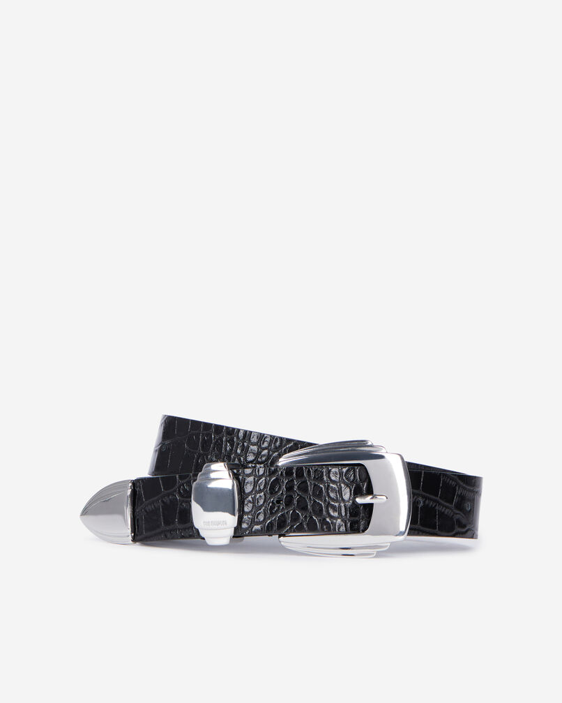 The Kooples FEMME BLACK ceinture en cuir noir effet crocodile