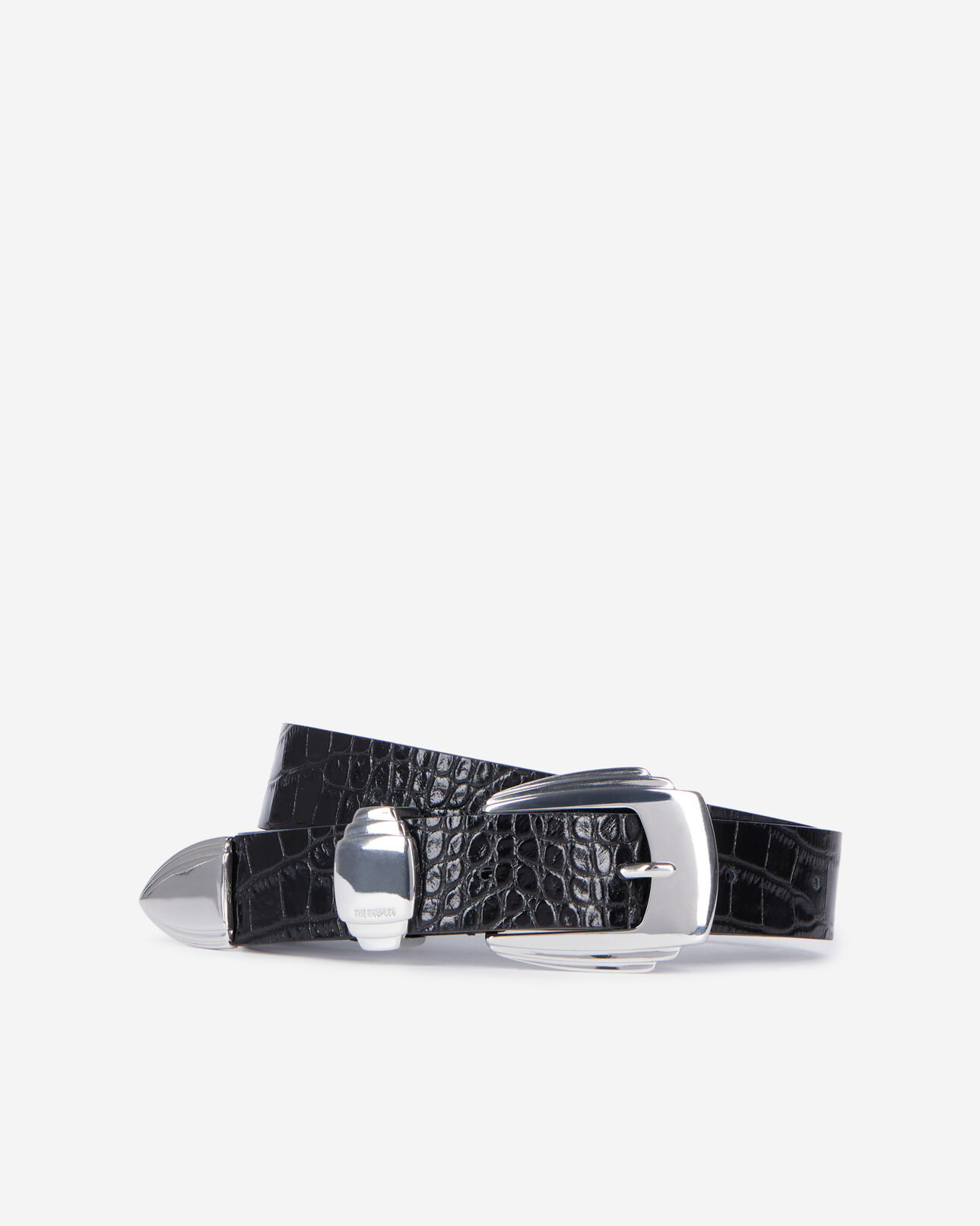 The Kooples DAMEN BLACK schwarzer ledergürtel in krokodiloptik