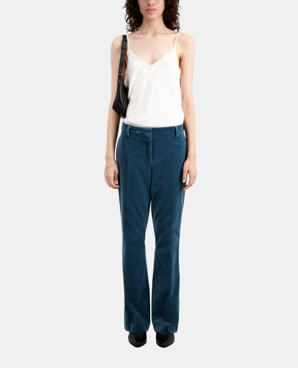 pantalon tailleur bleu en velours