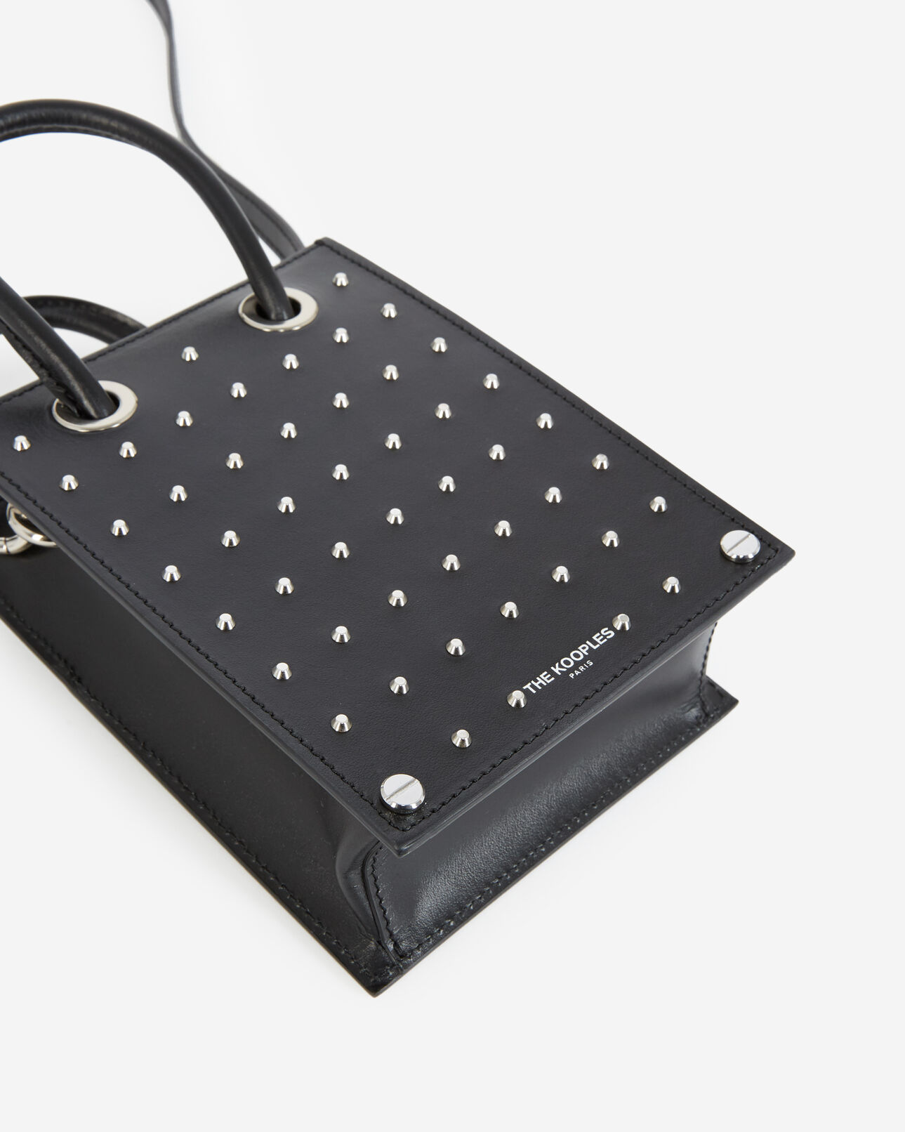 The Kooples WOMEN BLACK studded smooth black leather handbag