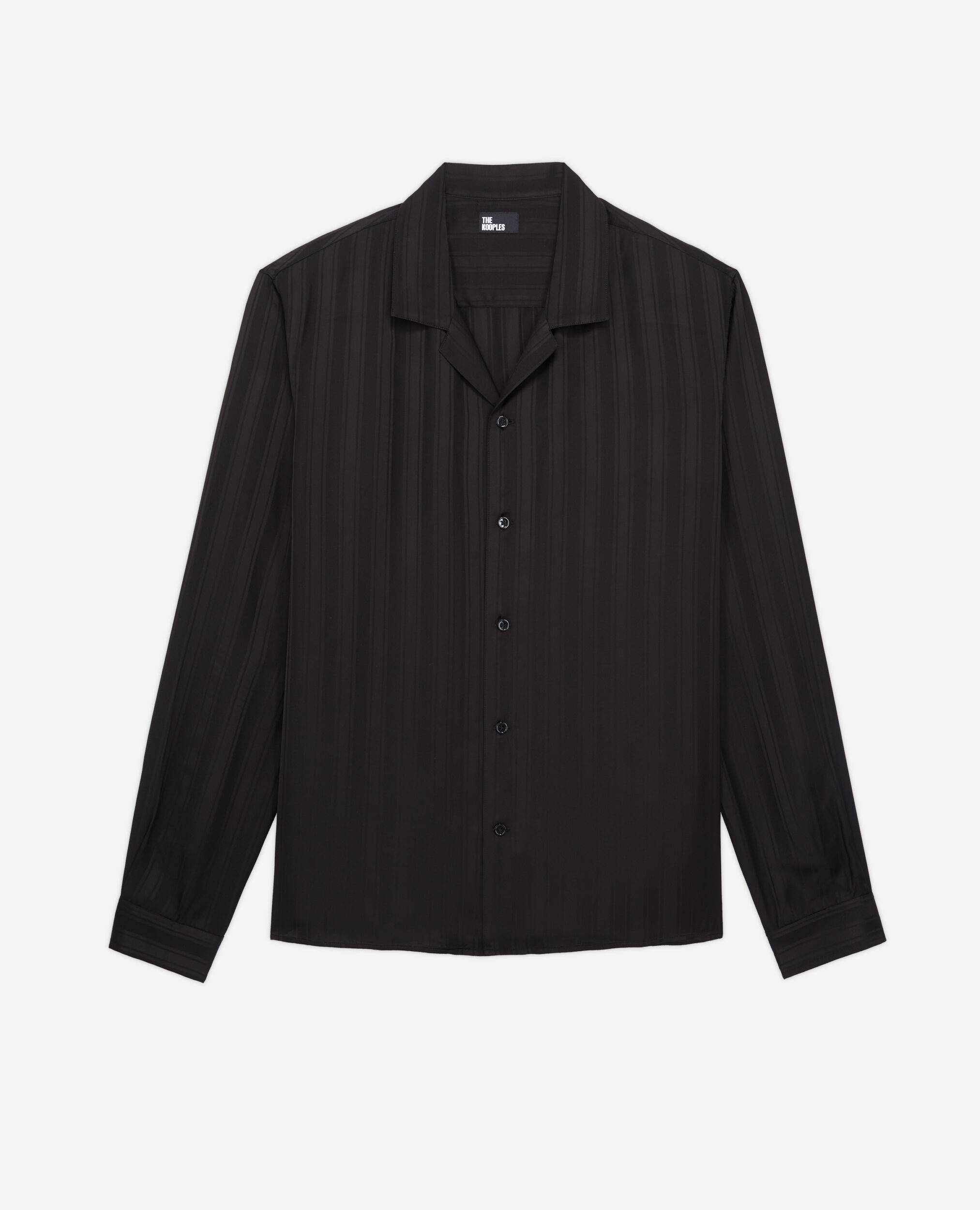 Schwarzes Jacquard-Hemd mit Streifen, BLACK, hi-res image number null