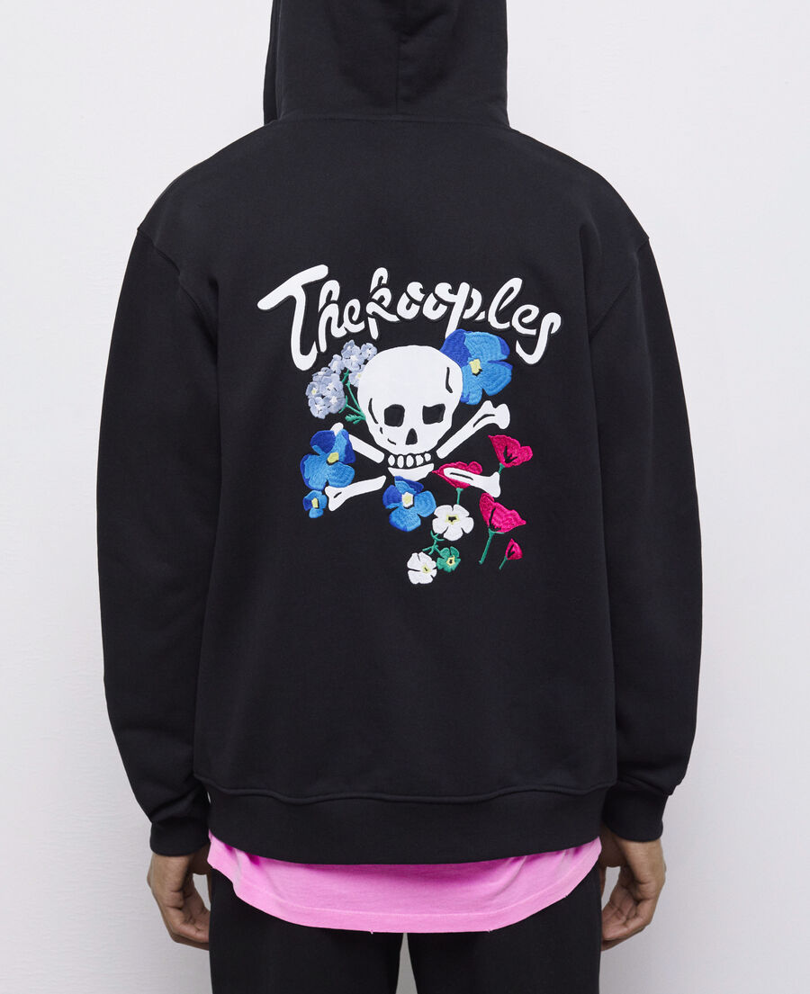 sweatshirt à capuche noir zippé avec broderies