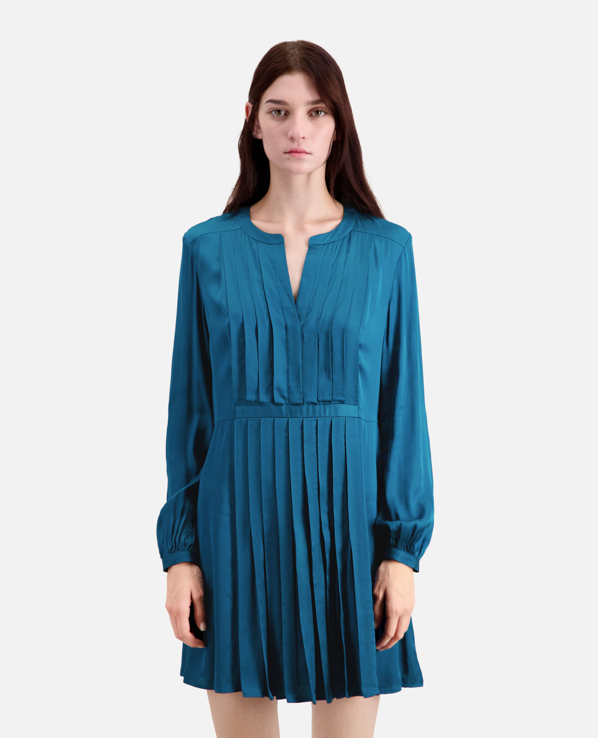 Blaues kurzes Kleid mit Plissierung, MEDIUM BLUE, hi-res image number null