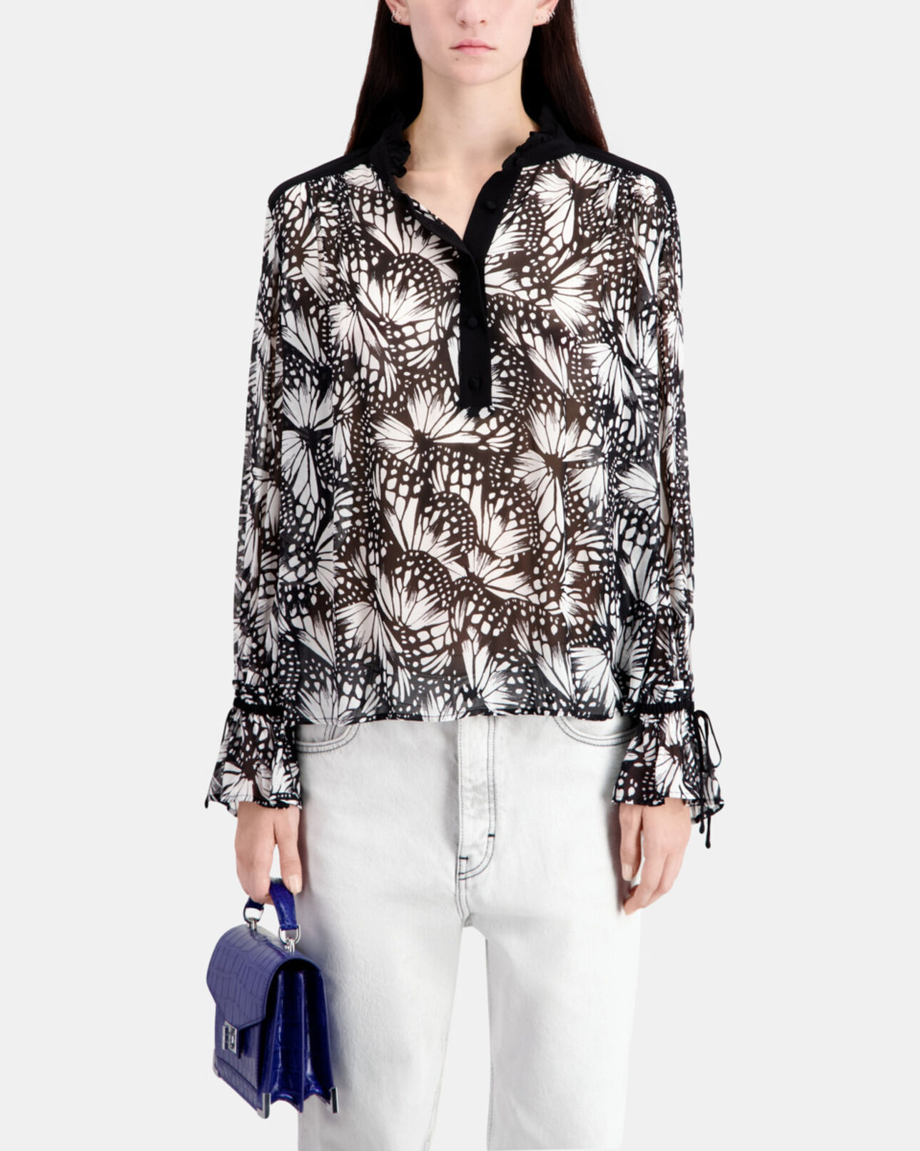 The Kooples WOMEN BLACK WHITE printed top with contrasting details