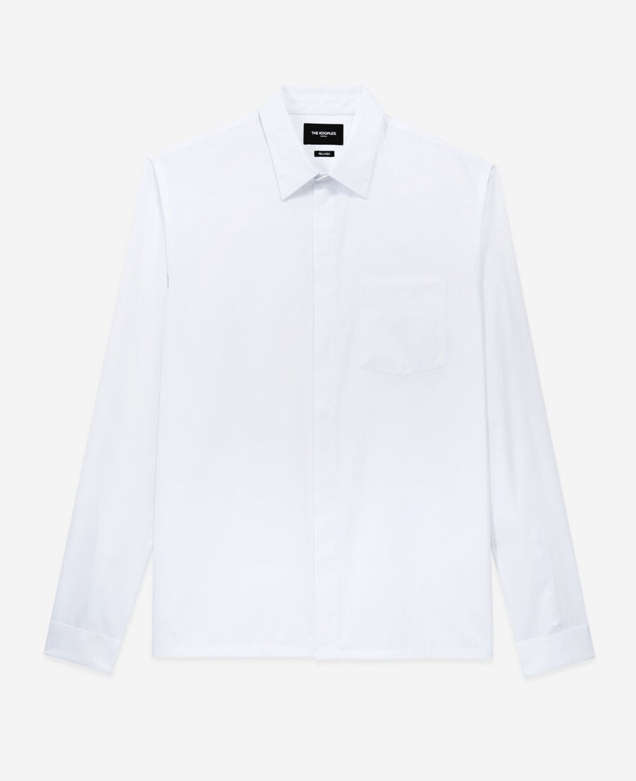 chemise coton blanche à poche plaquée