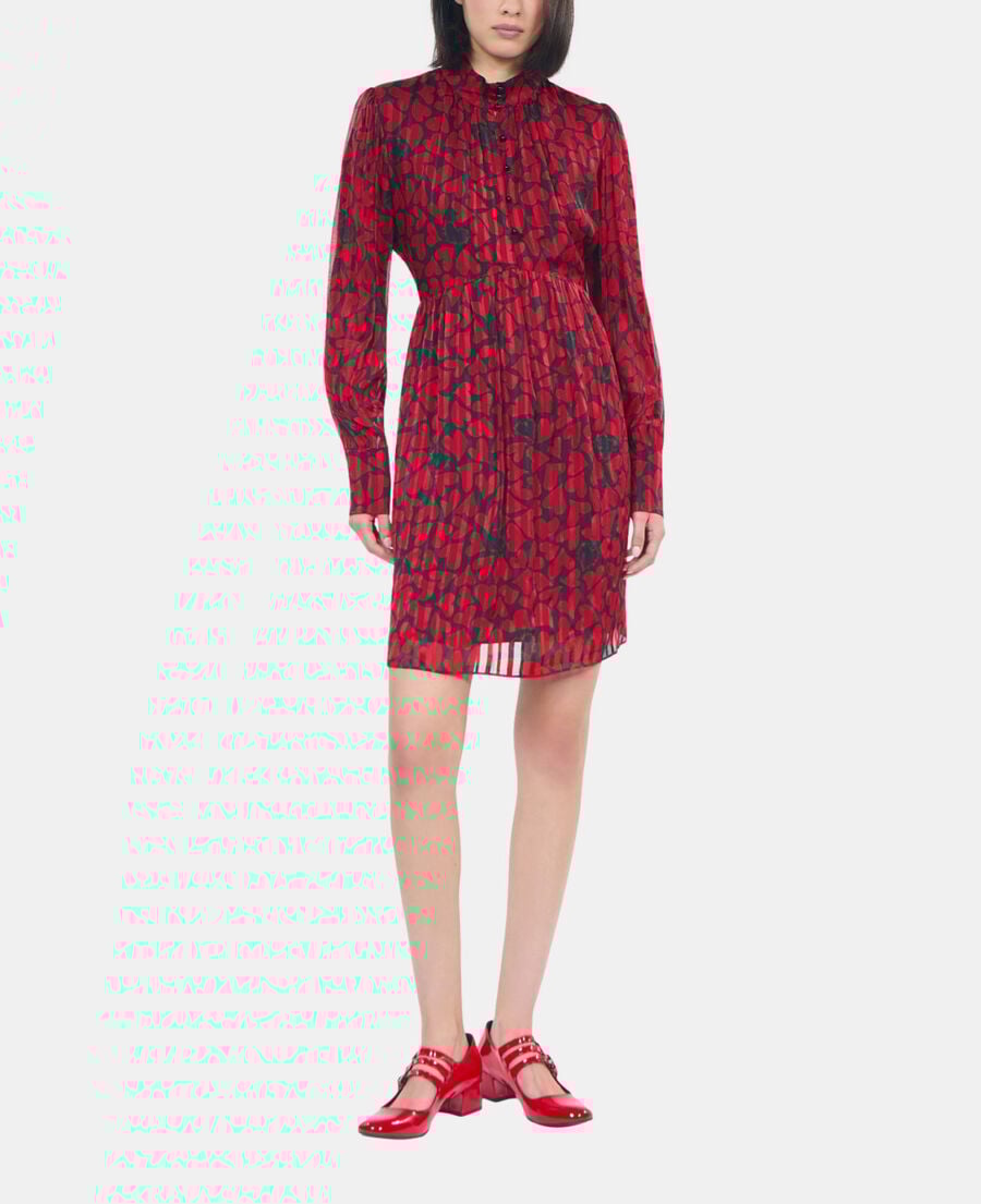 The Kooples FEMME BLACK - RED robe courte plissée imprimé cœurs