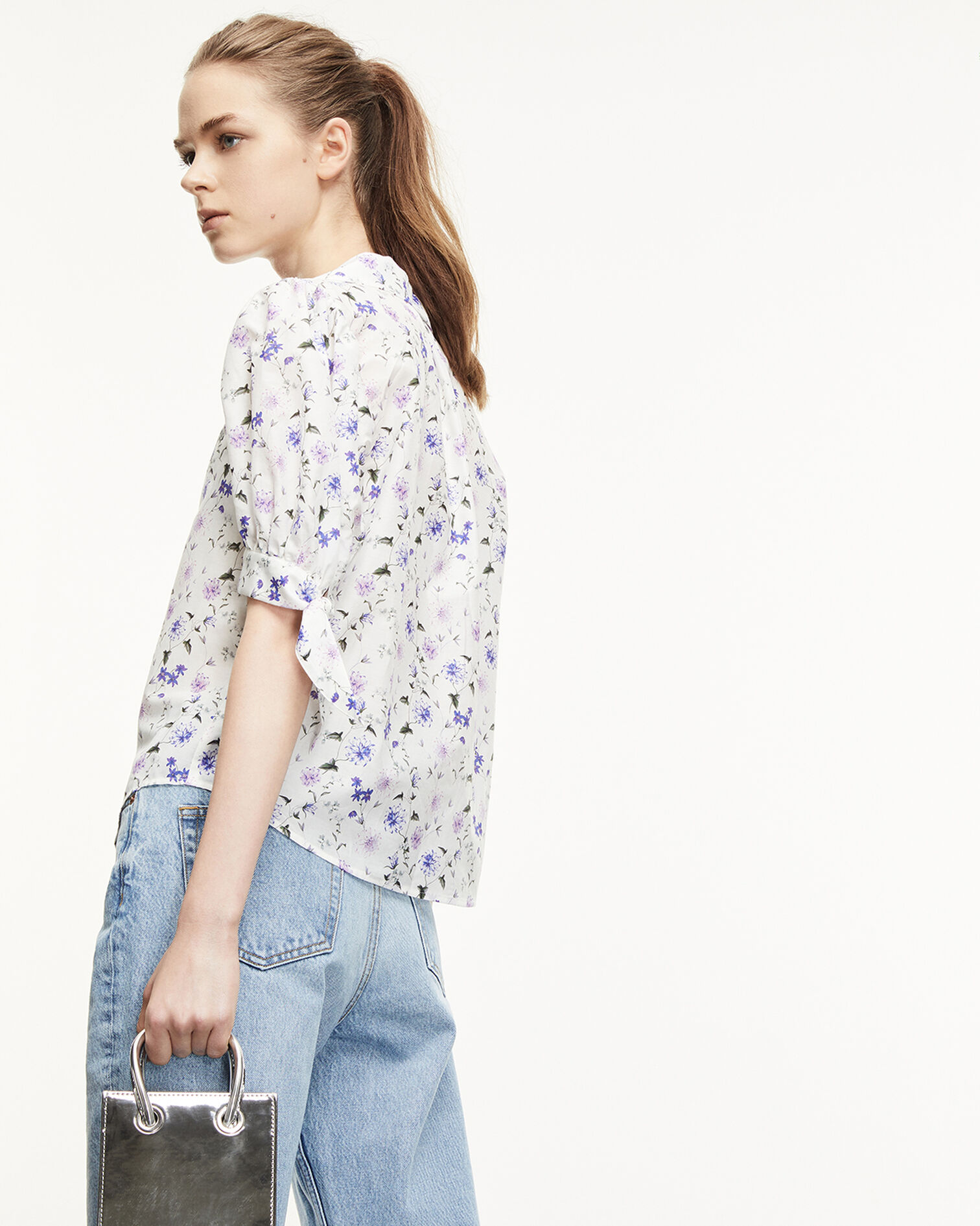 Fitted printed shirt with bow detail, ECRU / LAVENDER, hi-res image number null