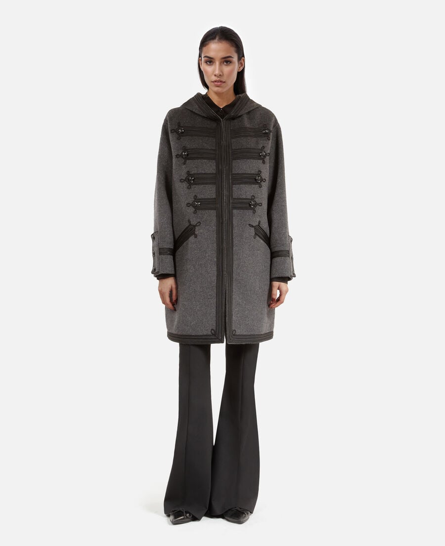 The Kooples FEMME PETROL GREY caban long à capuche en laine gris