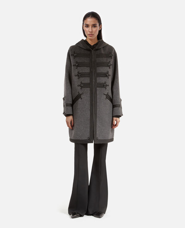 The Kooples MUJER PETROL GREY abrigo largo de lana gris con capucha