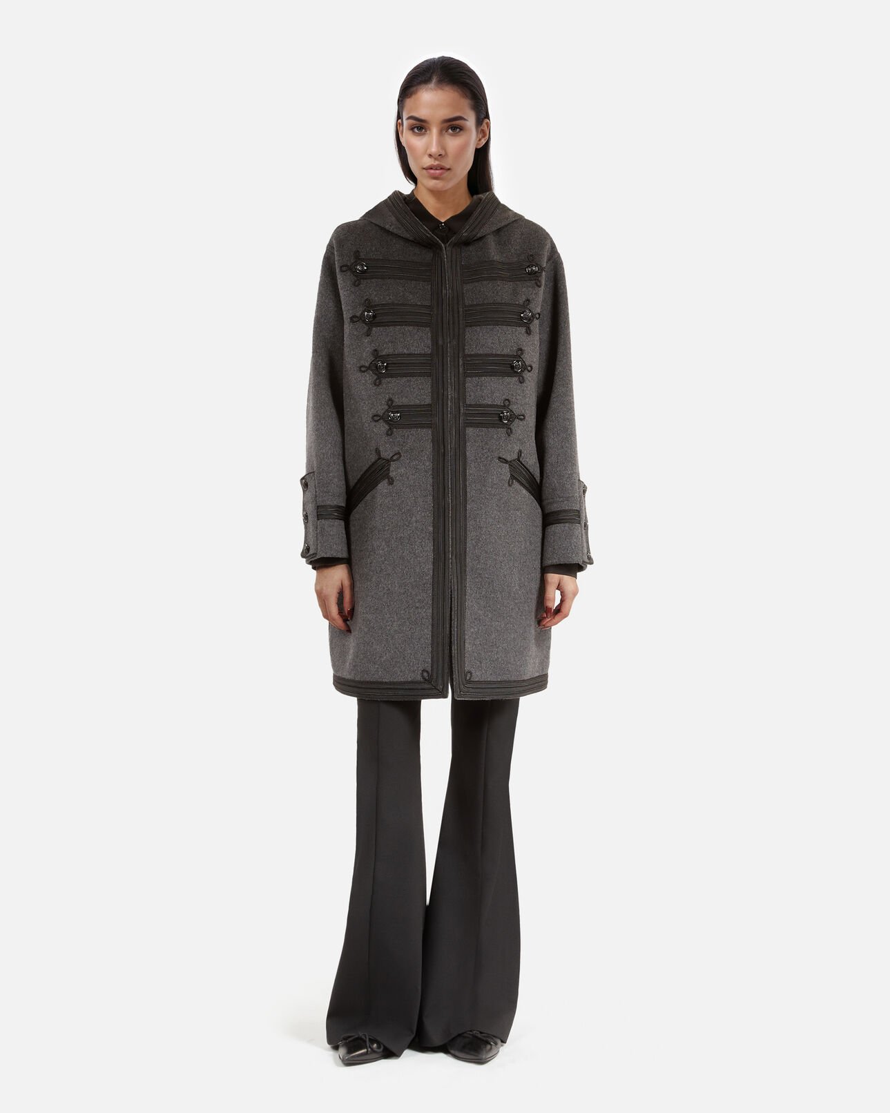 The Kooples FEMME PETROL GREY caban long à capuche en laine gris