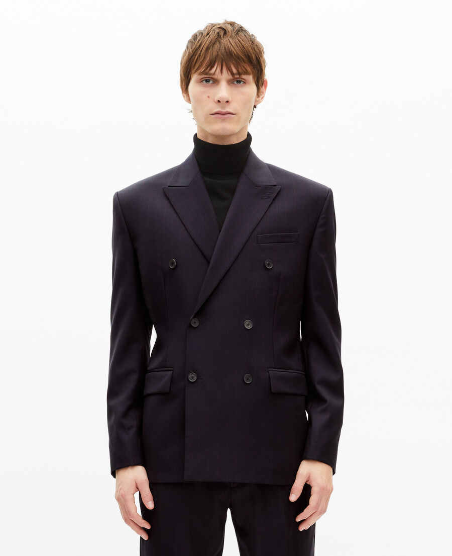 The Kooples H NAVY-RED navy pinstripe double-breasted suit jacket