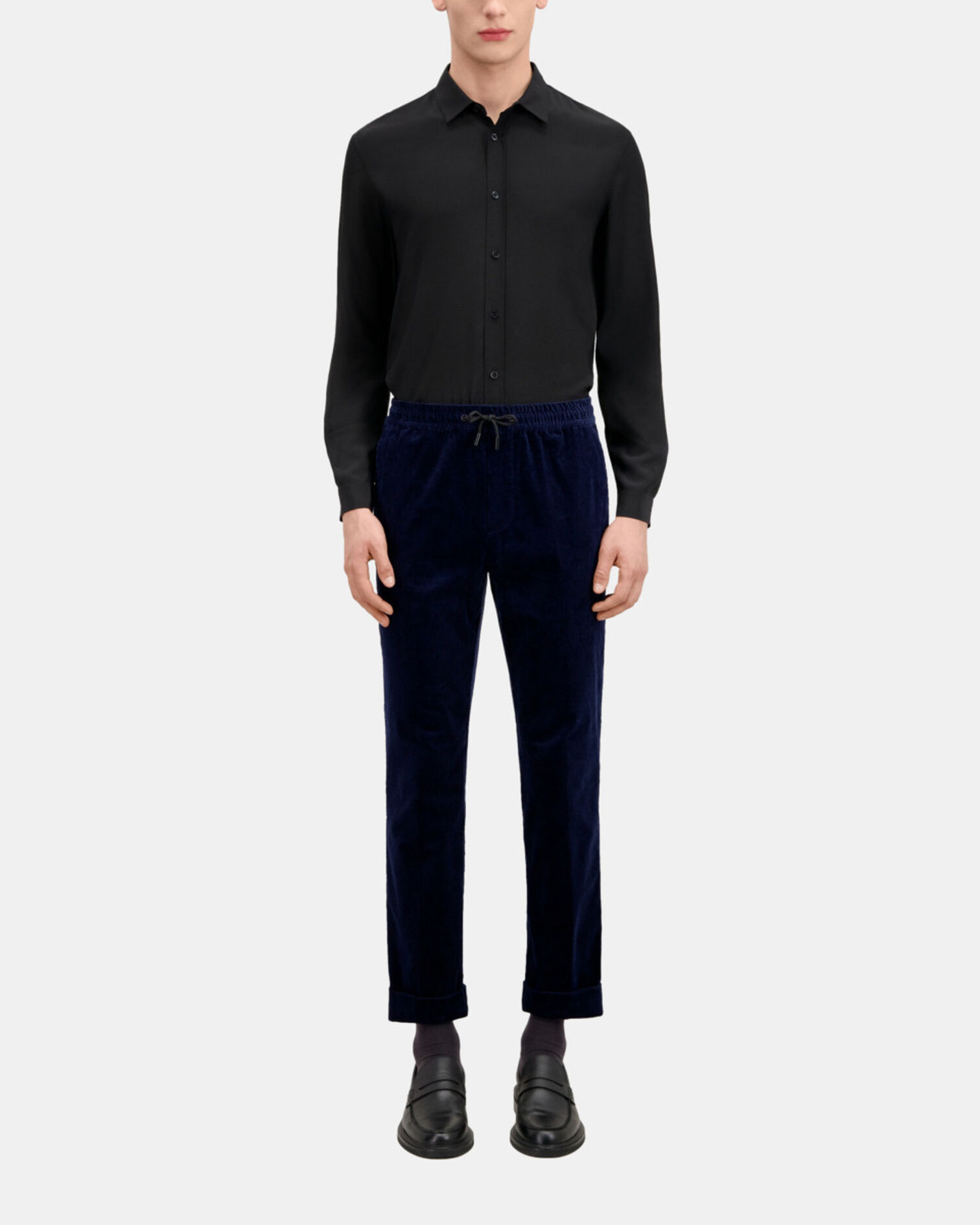 Pantalon bleu marine en velours côtelé, NAVY, hi-res image number null