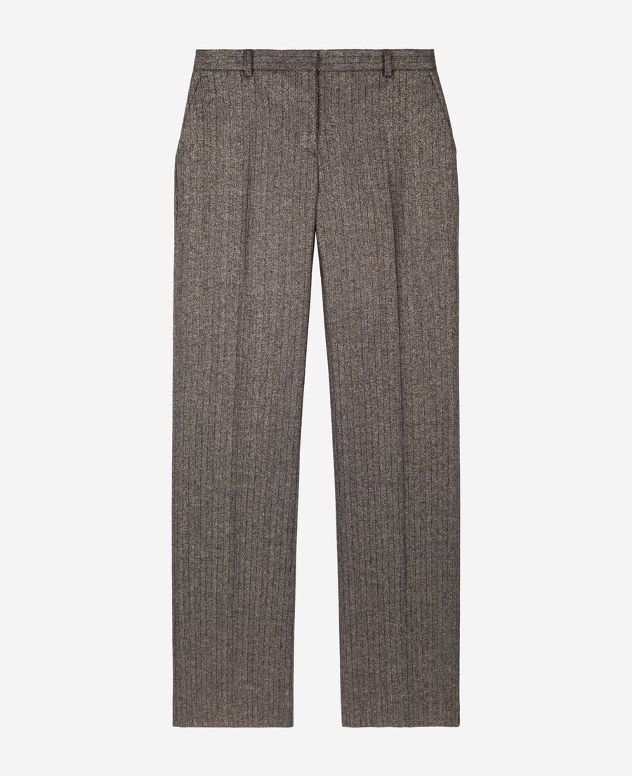 The Kooples FEMME BLACK pantalon tailleur droit à chevrons lurex doré et noir