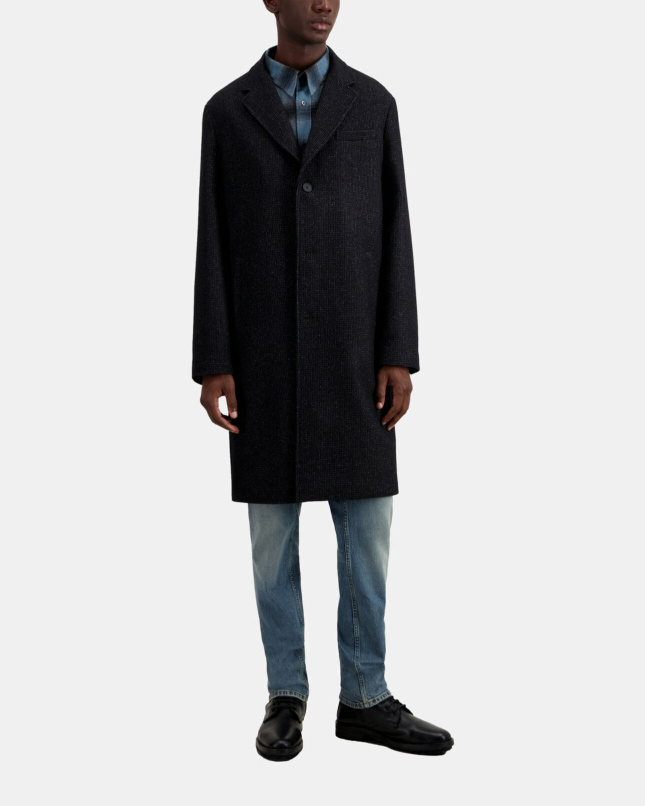 The Kooples MEN BLACK GREY long black coat in wool blend