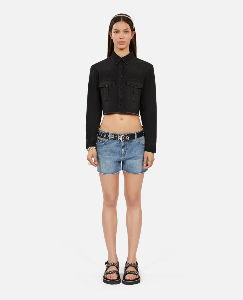 The Kooples F BLACK WASHED short grey denim shirt