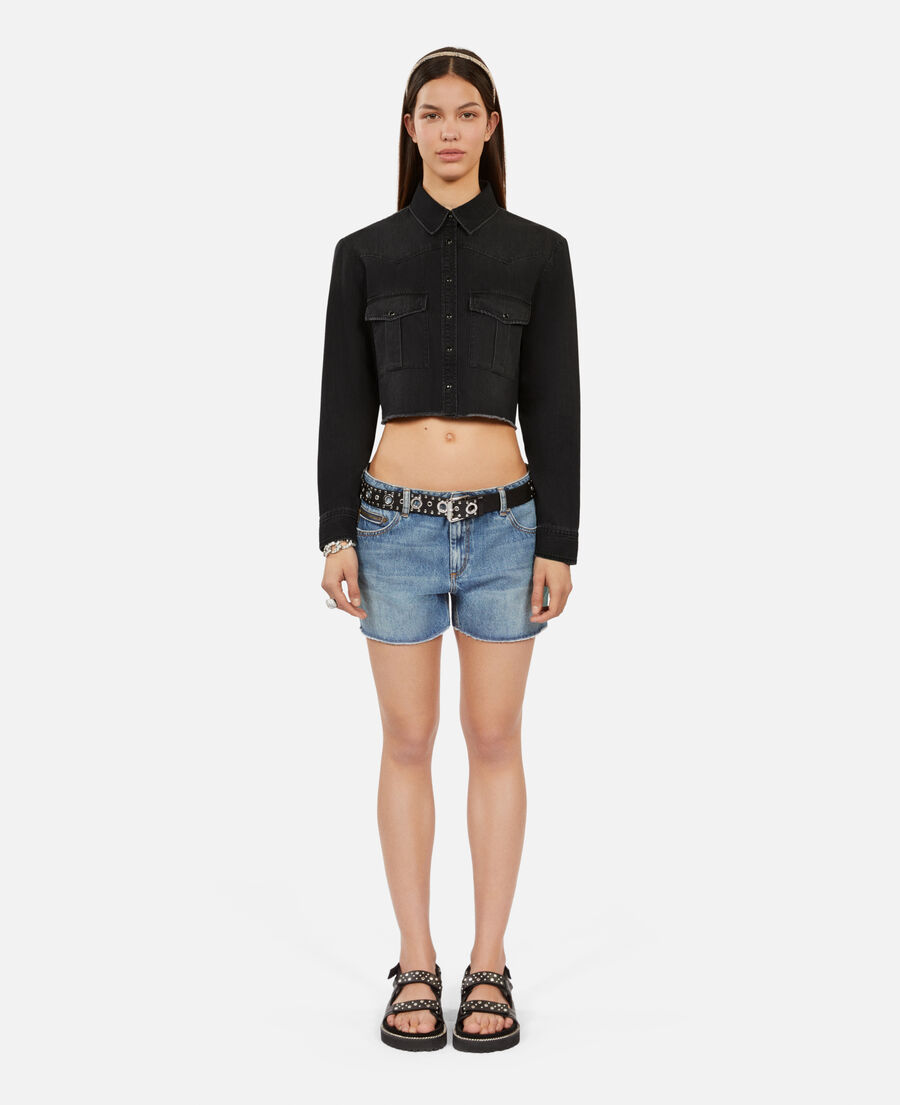 The Kooples F BLACK WASHED short grey denim shirt