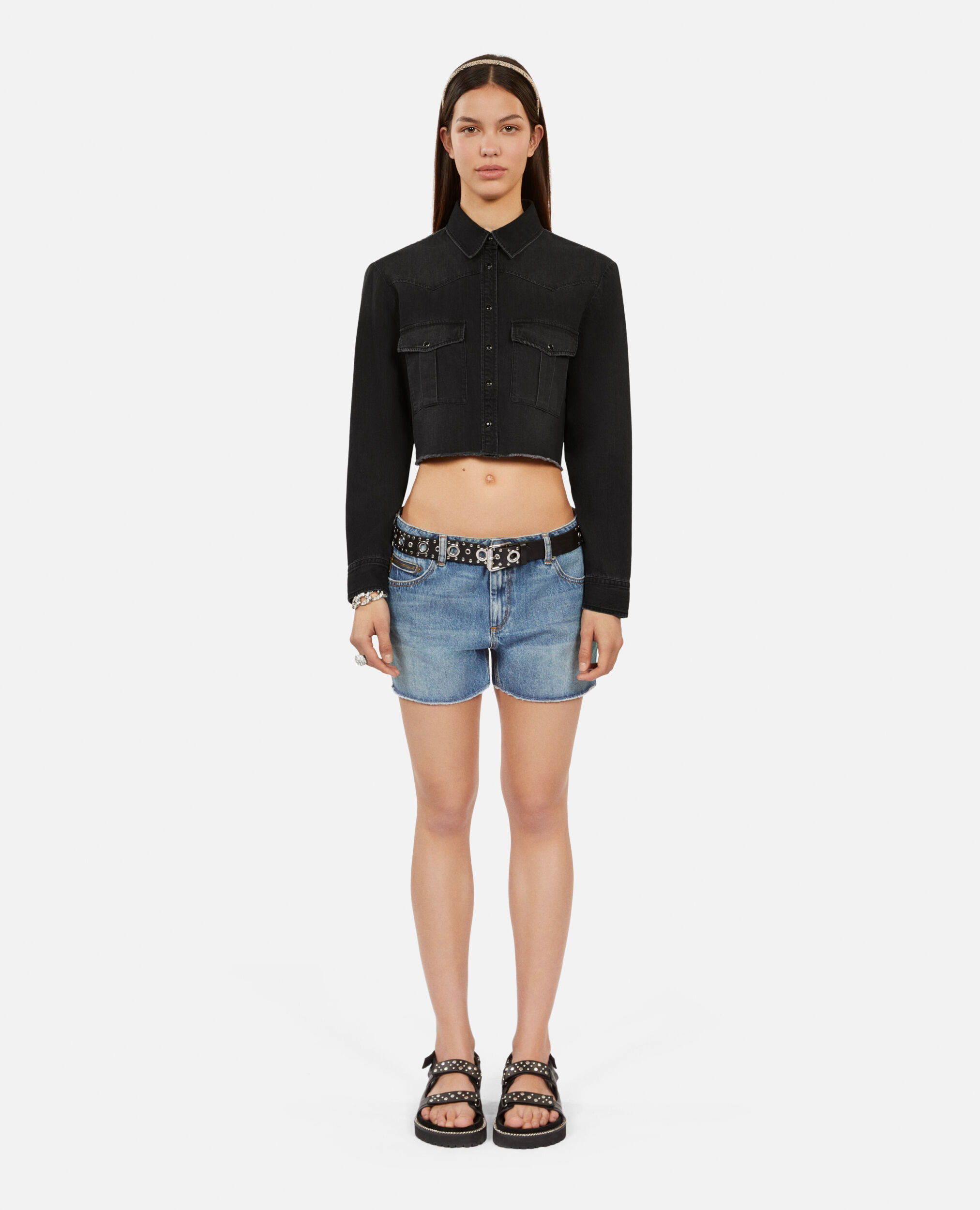 Short grey denim shirt, BLACK WASHED, hi-res image number null