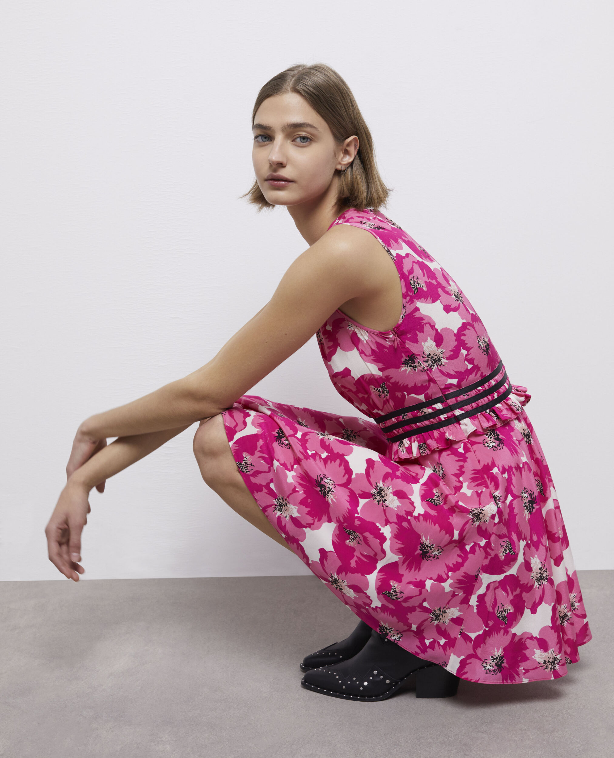 Robe courte imprimée en soie, PINK, hi-res image number null