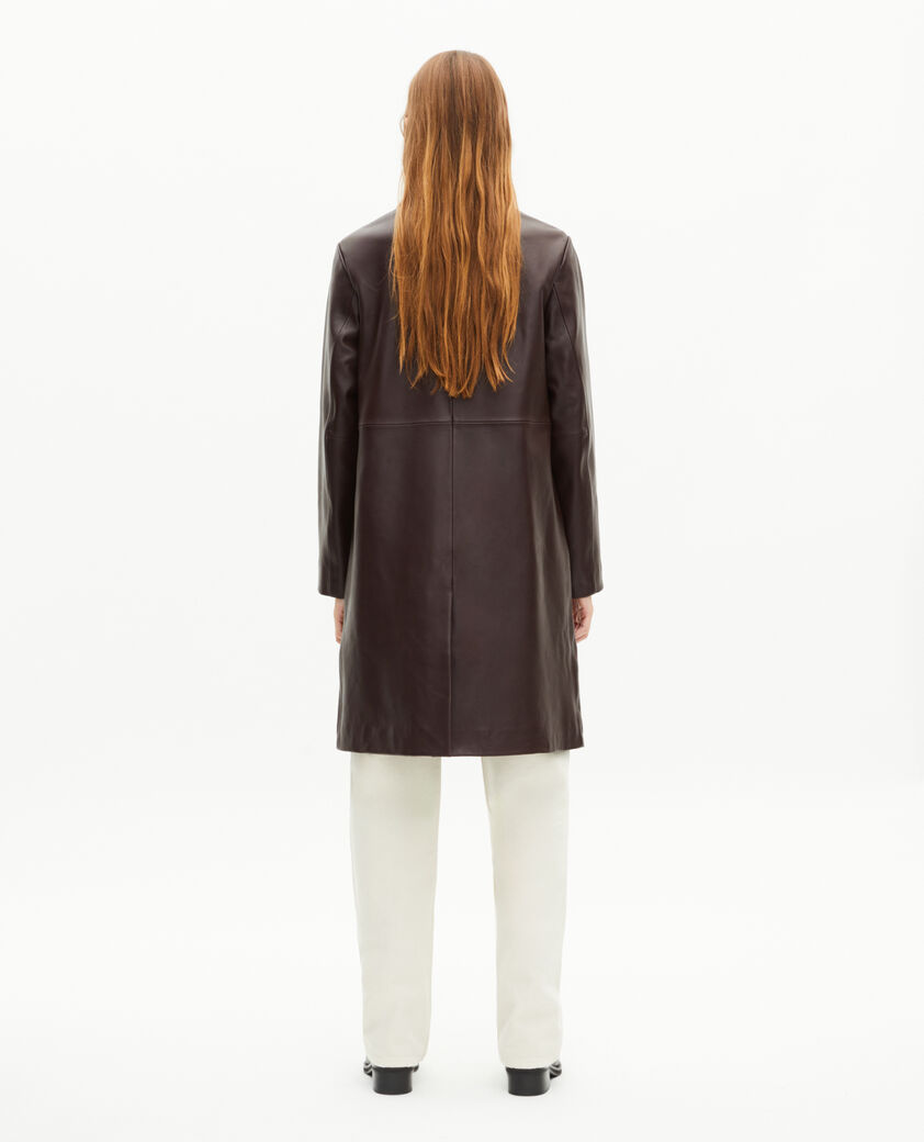 The Kooples DAMEN WINE RED langer burgunderfarbener ledermantel