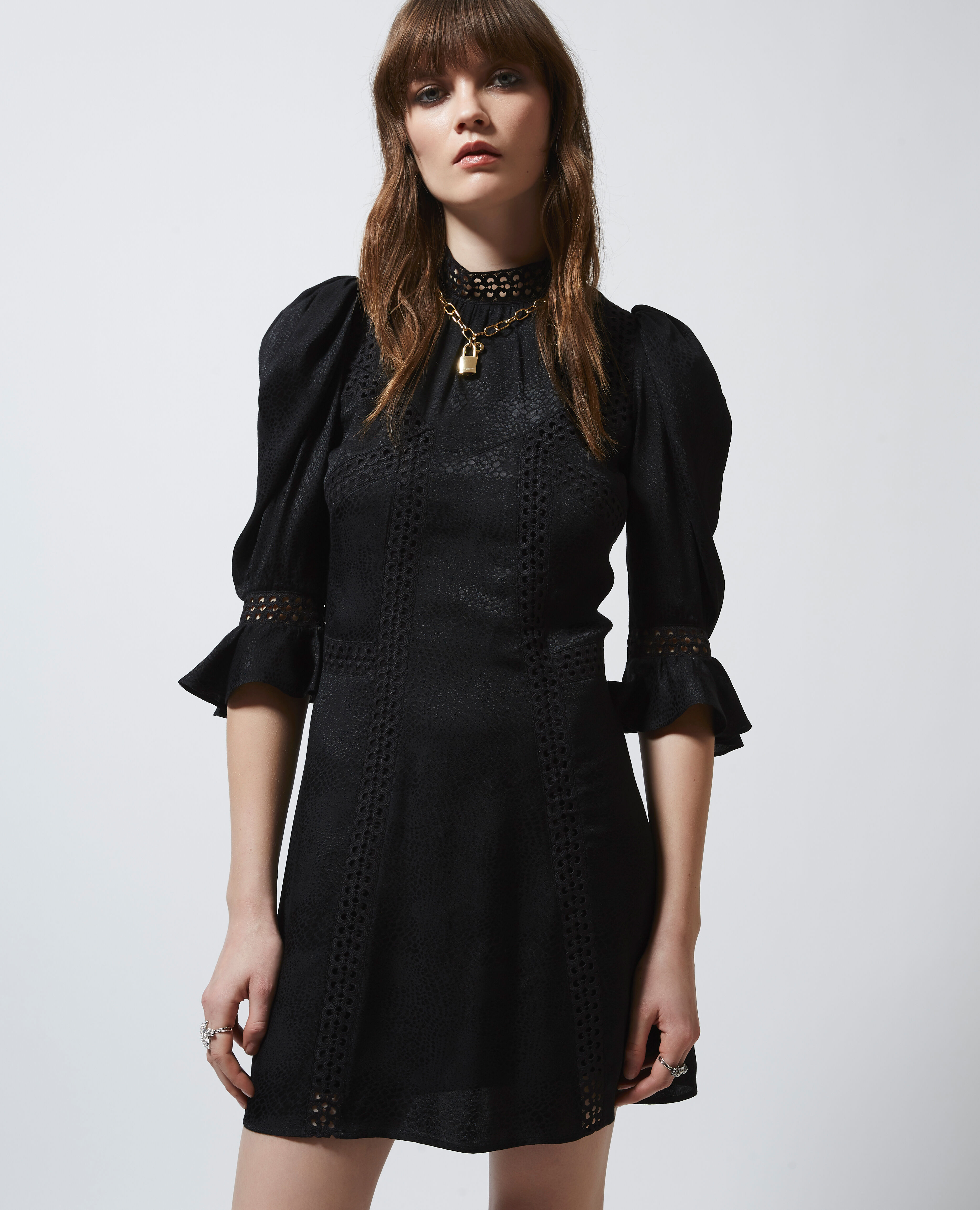 Black short formal dress with high neck The Kooples UK