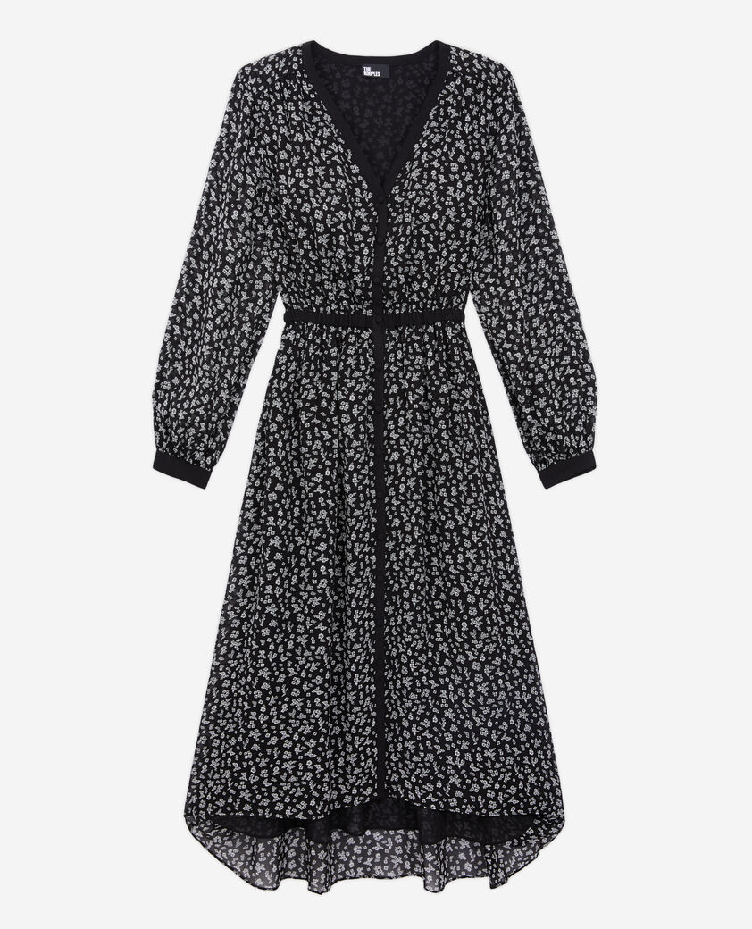The Kooples FEMME BLACK-ECRU robe longue imprimée avec boutonnage