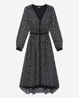 The Kooples FEMME BLACK-ECRU robe longue imprimée avec boutonnage