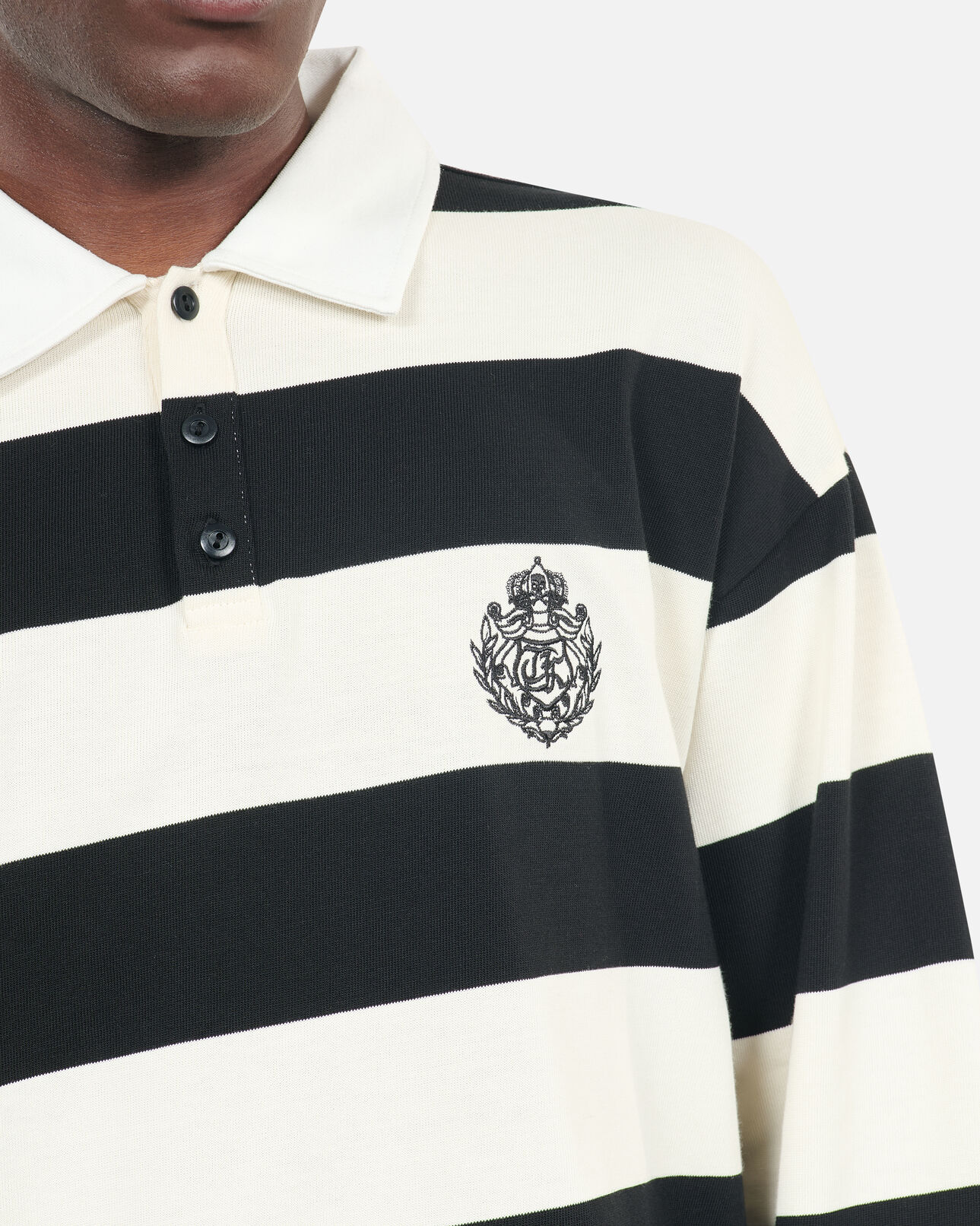 The Kooples MEN BLACK / WHITE long-sleeved black and white striped polo t-shirt