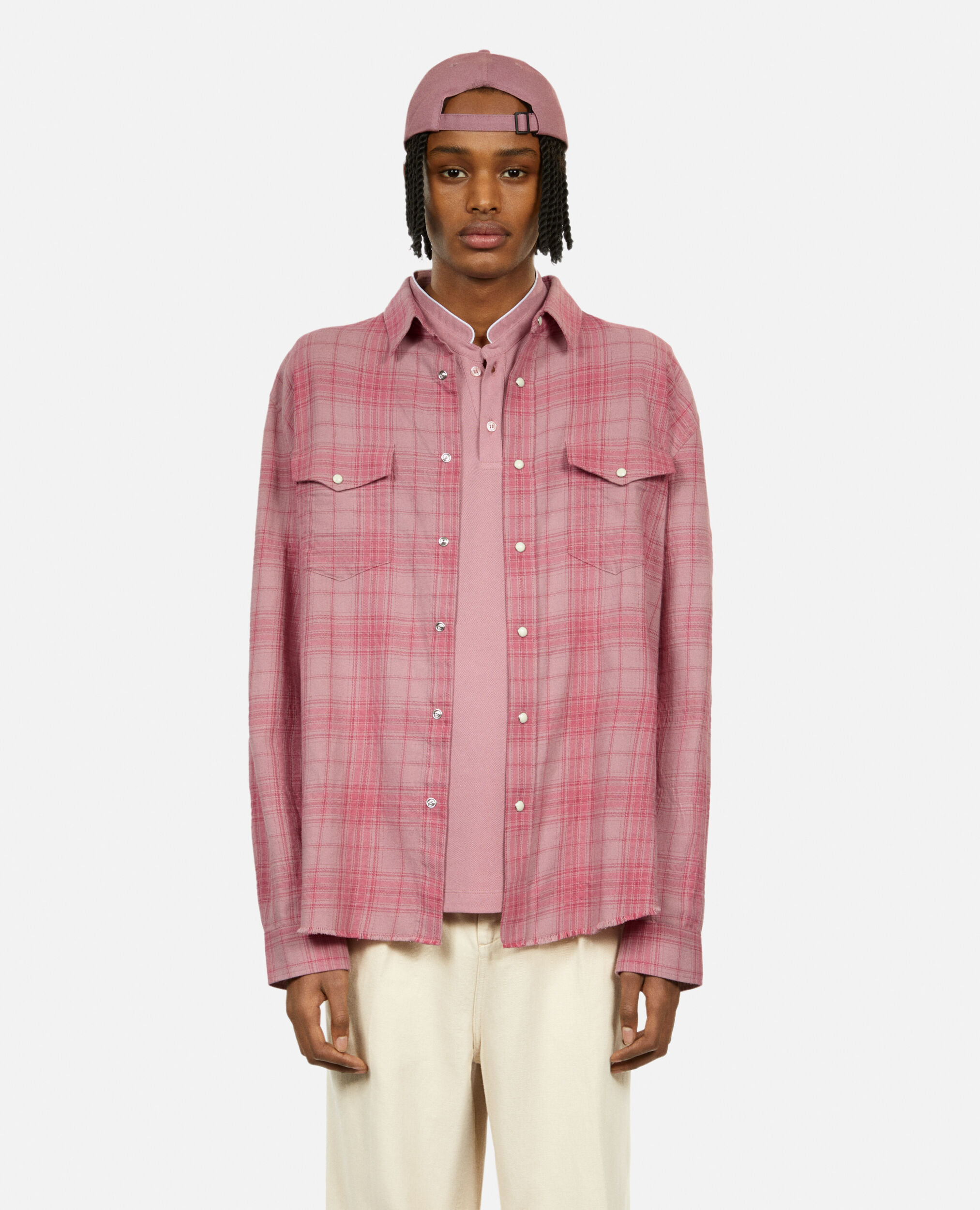Pink checked shirt, PINK WOOD, hi-res image number null