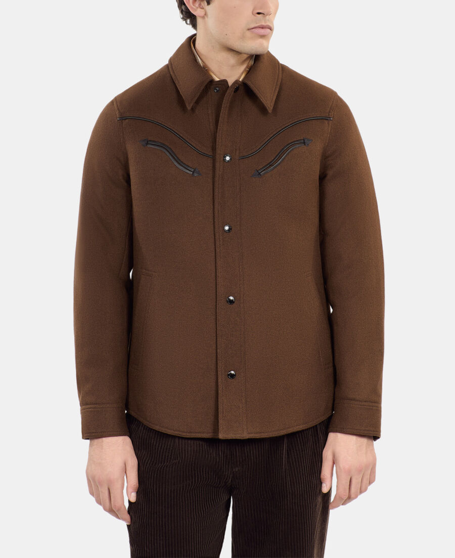 The Kooples HOMME BROWN blouson style surchemise en flanelle marron