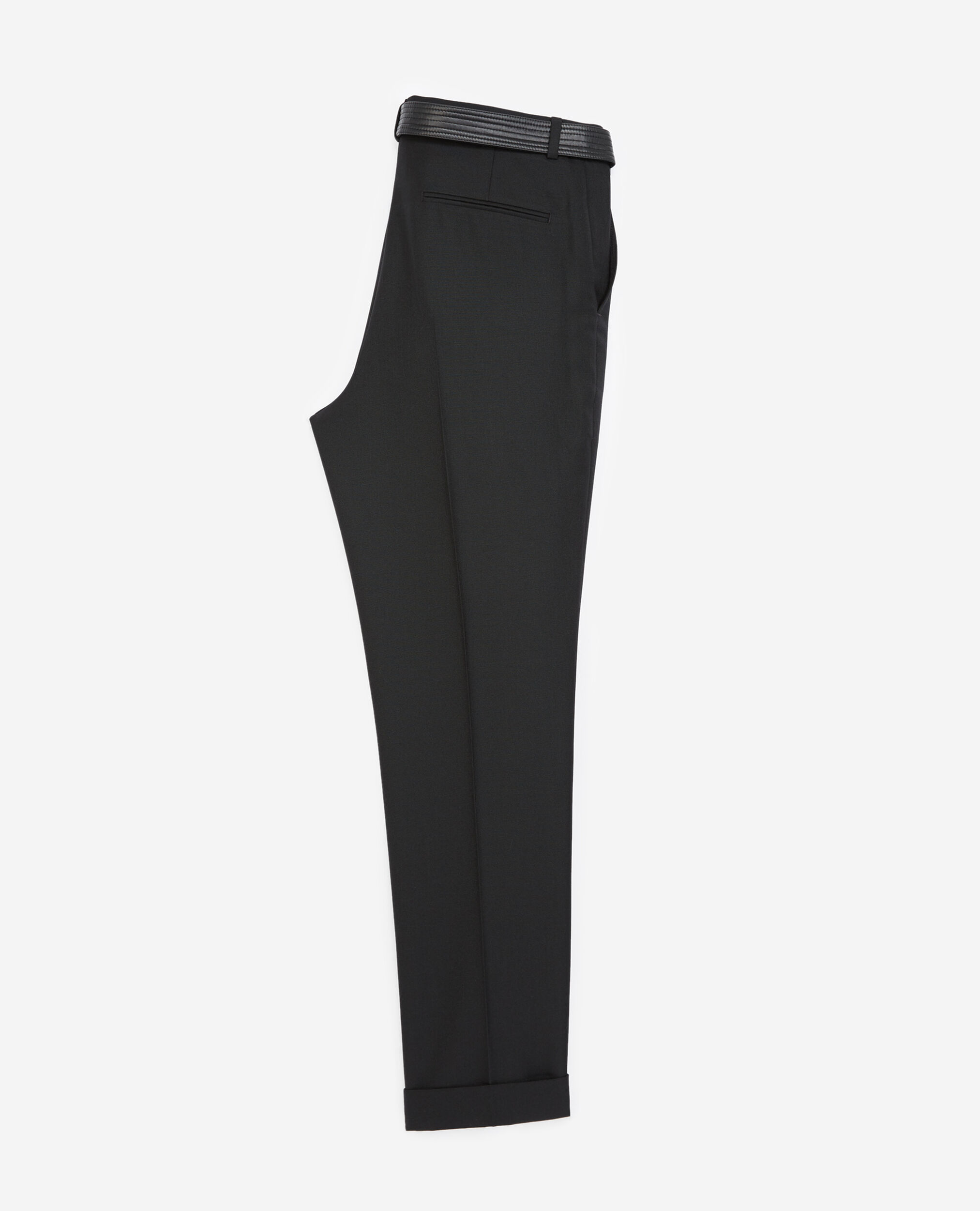 Pantalon costume laine noir ceinturé, BLACK, hi-res image number null