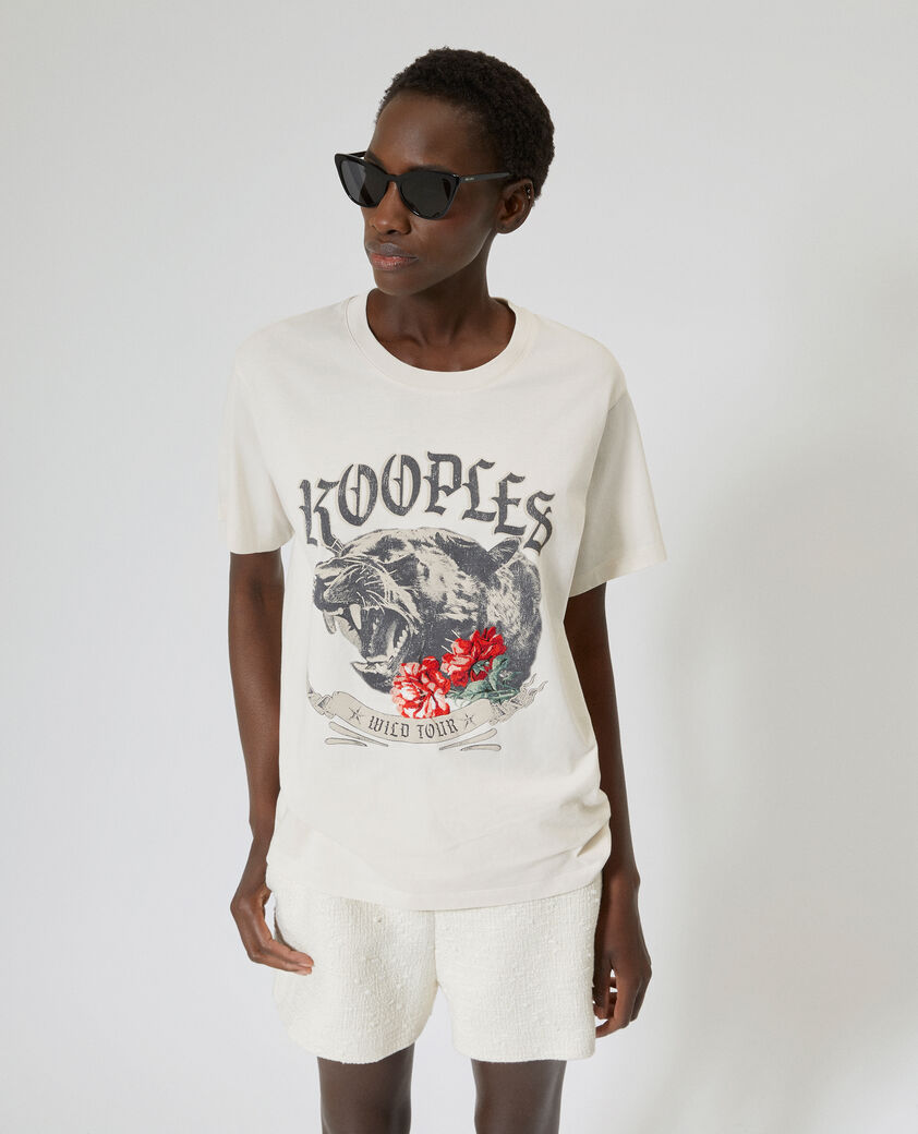 The Kooples WOMEN LIGHT BEIGE t-shirt with ecru screen print