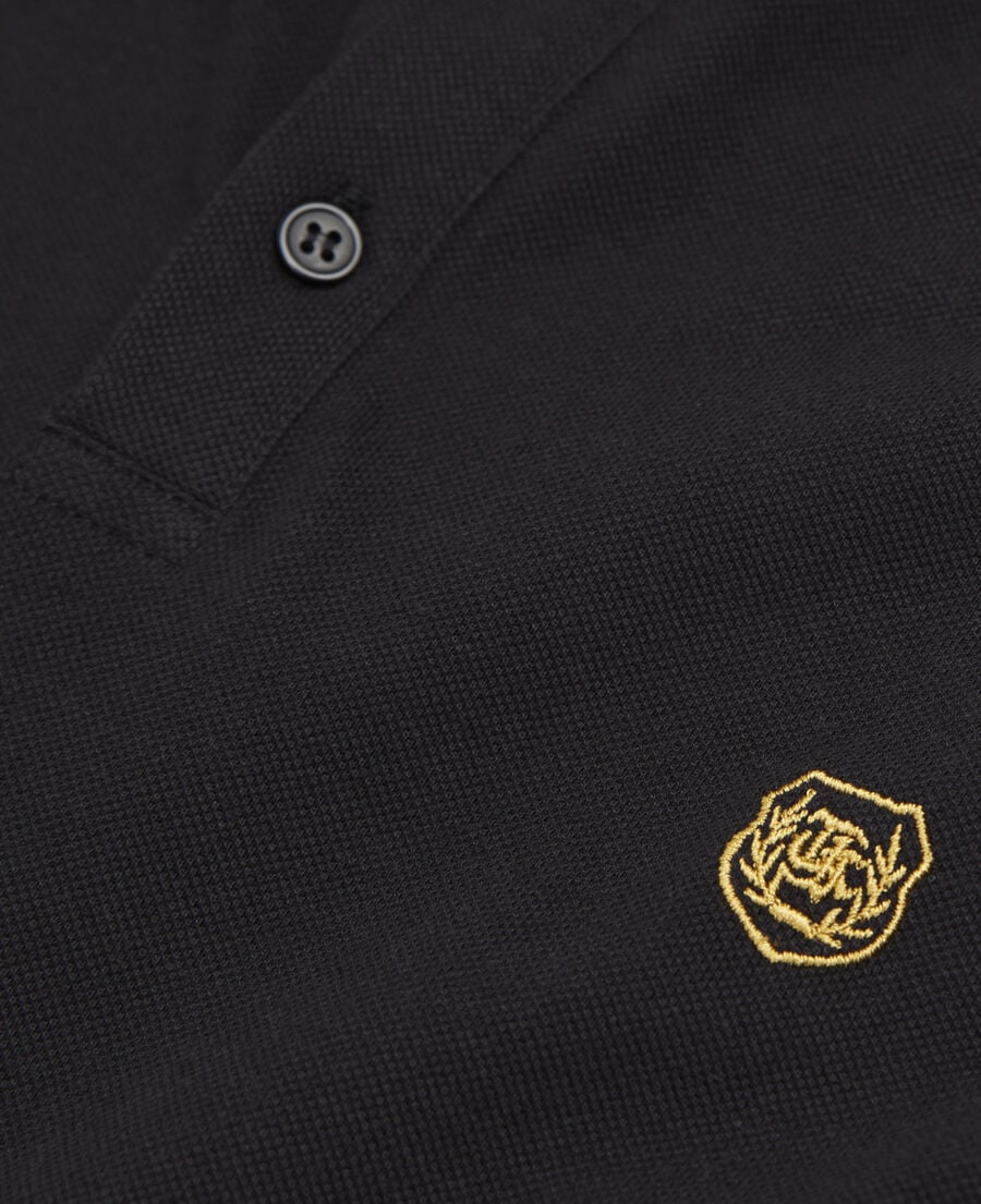 The Kooples H BLACK BROWN black polo with officer collar and embroidery