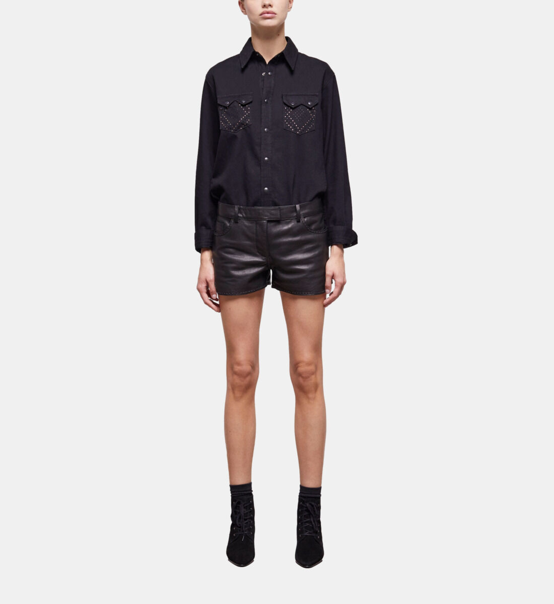 Black leather shorts with studs The Kooples