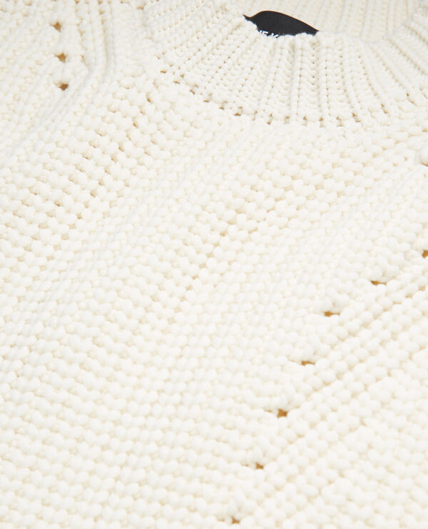 openwork detailing loose-fit ecru cotton sweater
