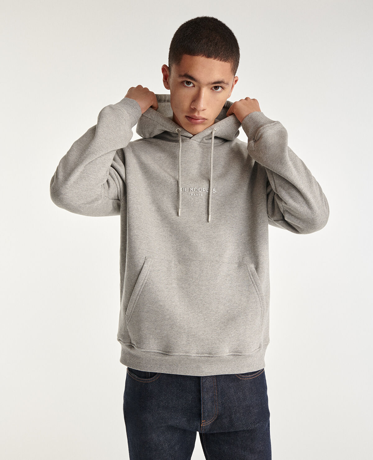 Gray cotton hoodie with silver logo The Kooples