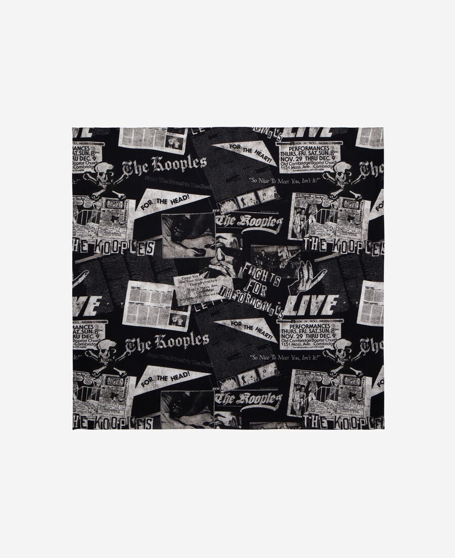 The Kooples WOMEN BLACK WHITE printed wool and silk scarf