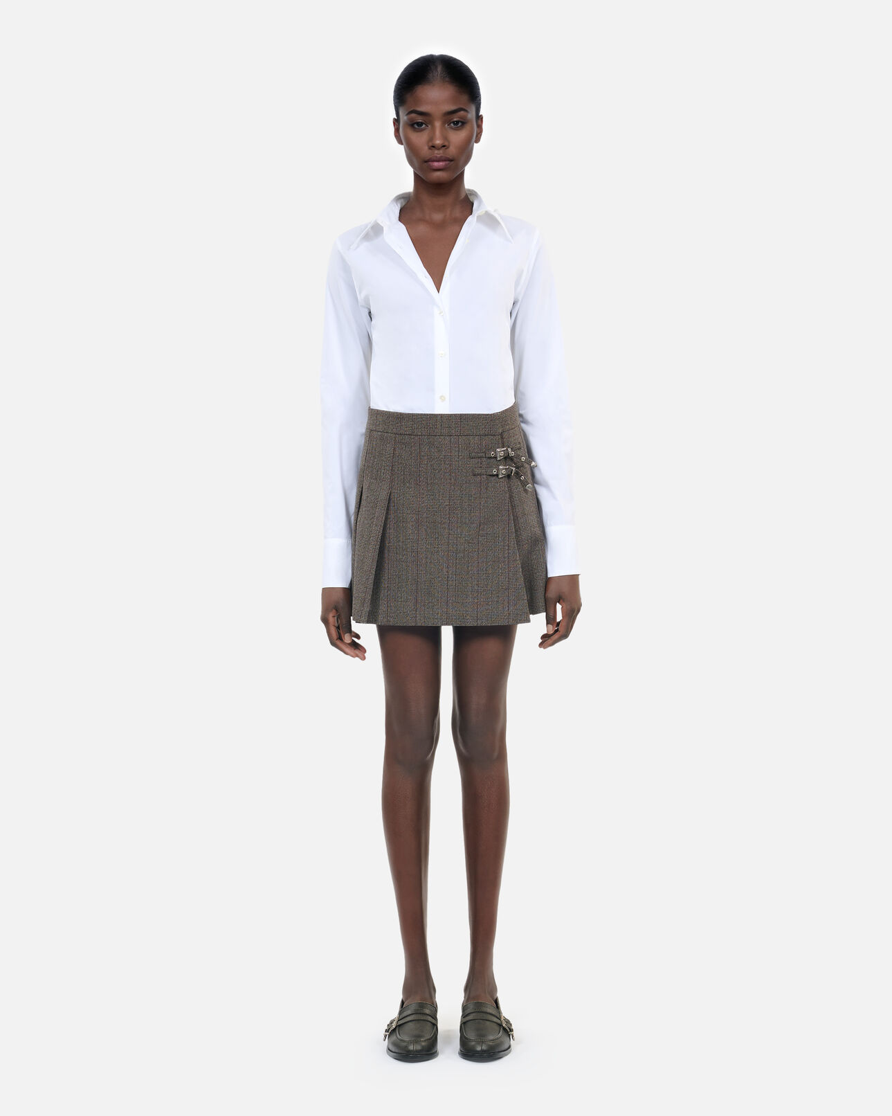 The Kooples WOMEN BROWN short prince of wales skirt in brown wool